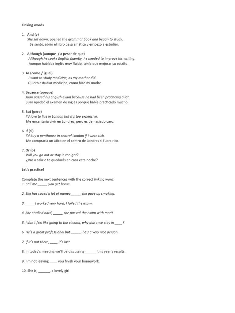 Linking Words Students | PDF