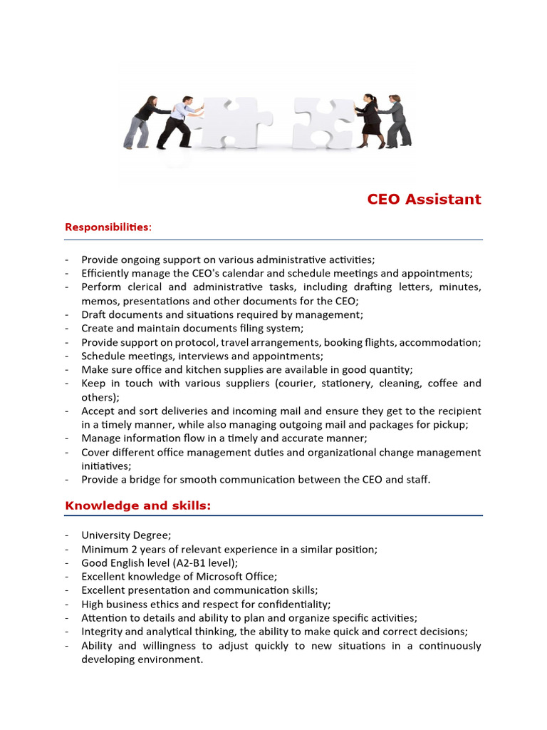 CEO Assistant Job Description | PDF | Career & Growth