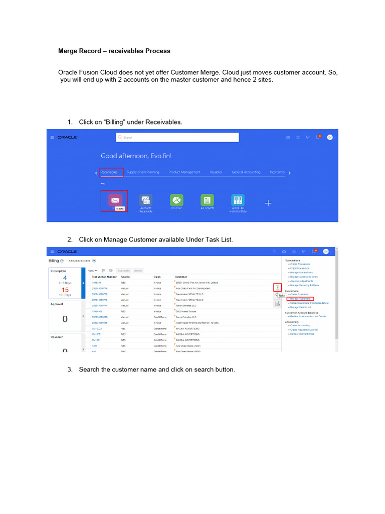 Merge Customer Records in Oracle Fusion | PDF