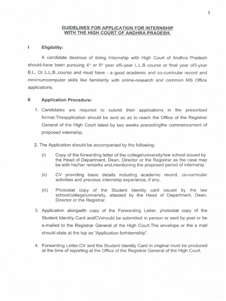 AP High Court Internship Guidelines | PDF | Career & Growth | Finance ...