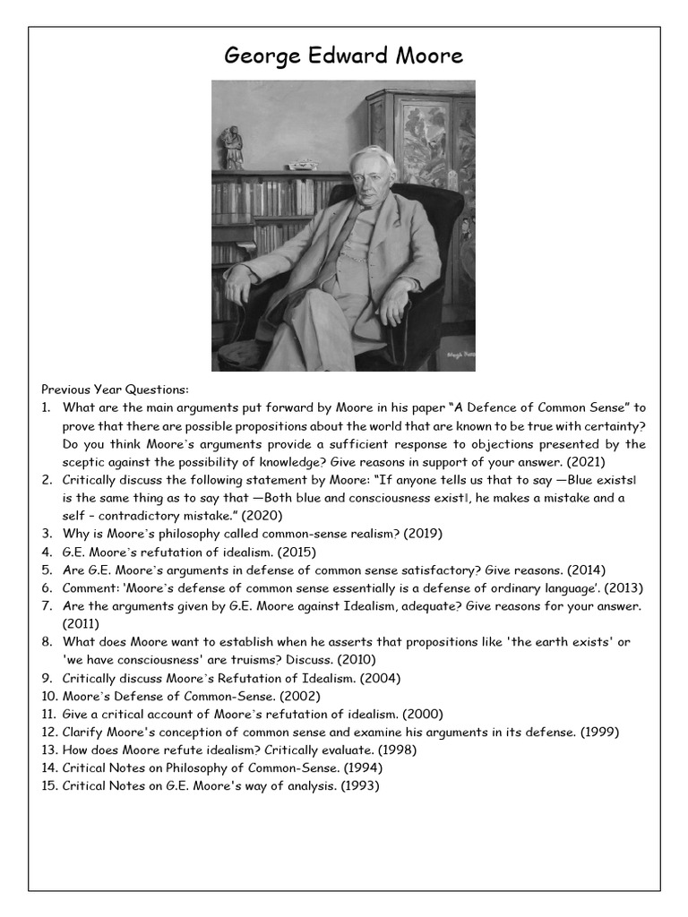 G.E. Moore's Common Sense Philosophy | PDF | Idealism | Common Sense