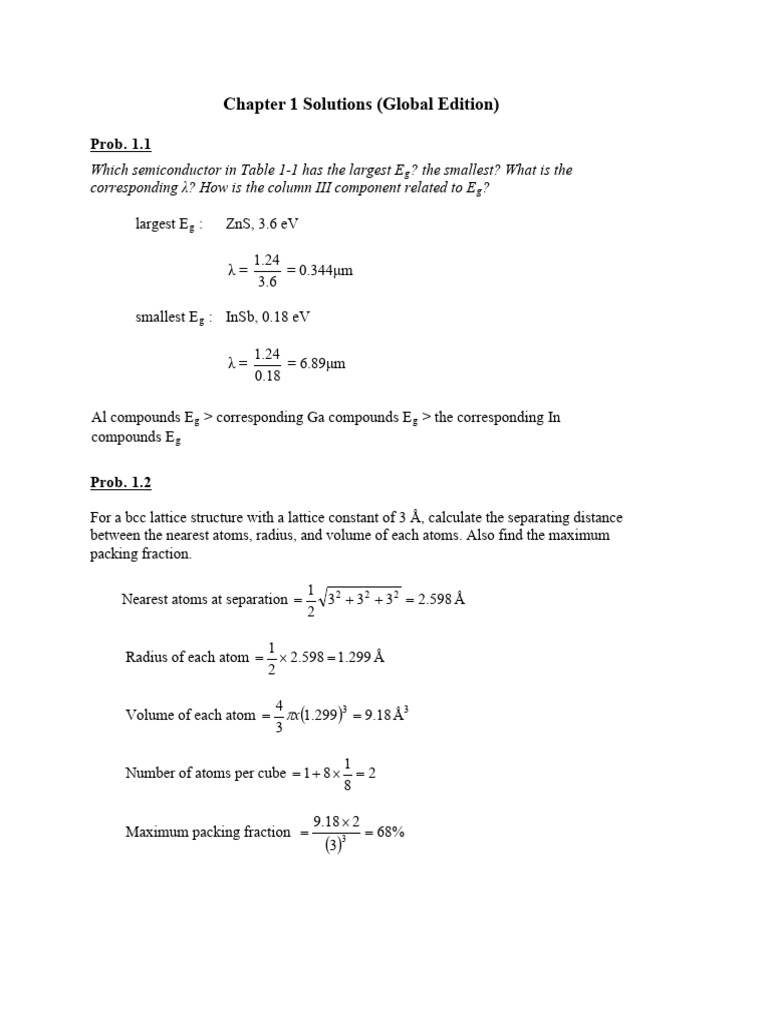 Soild State Electronic Devices Chapter 1 Sol | PDF | Crystal Structure ...