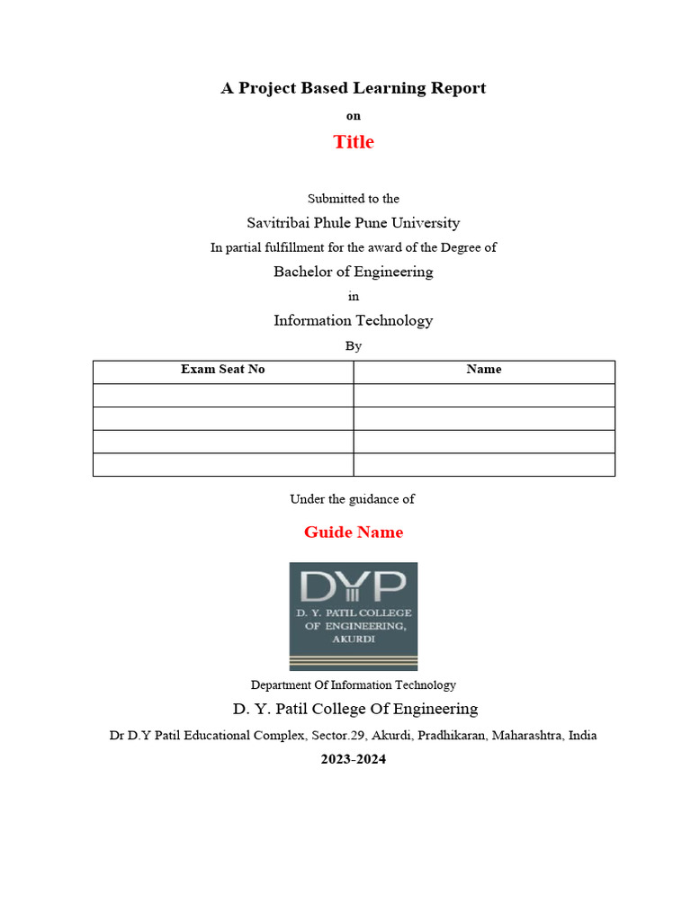 Report Format For PBL2023-24 | PDF | System | Project Based Learning