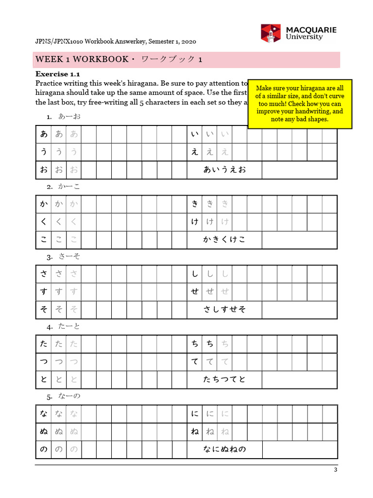 JPNX1010 Semester 1 Answer Key | PDF | Writing | Graphemes
