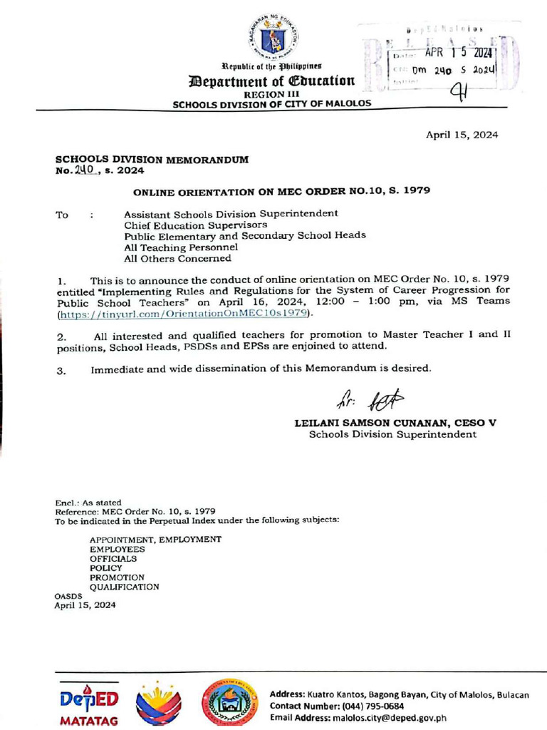 Deped Order No. 10 S. 2024