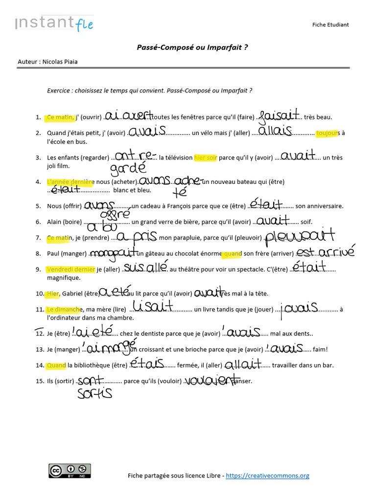 Exercices Passé Composé et Imparfait | PDF