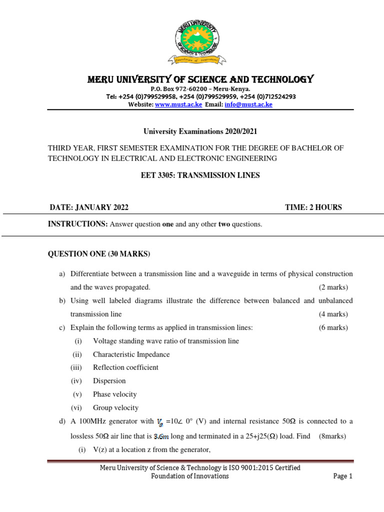 Meru University EET 3305 Exam Guide | PDF | Transmission Line ...