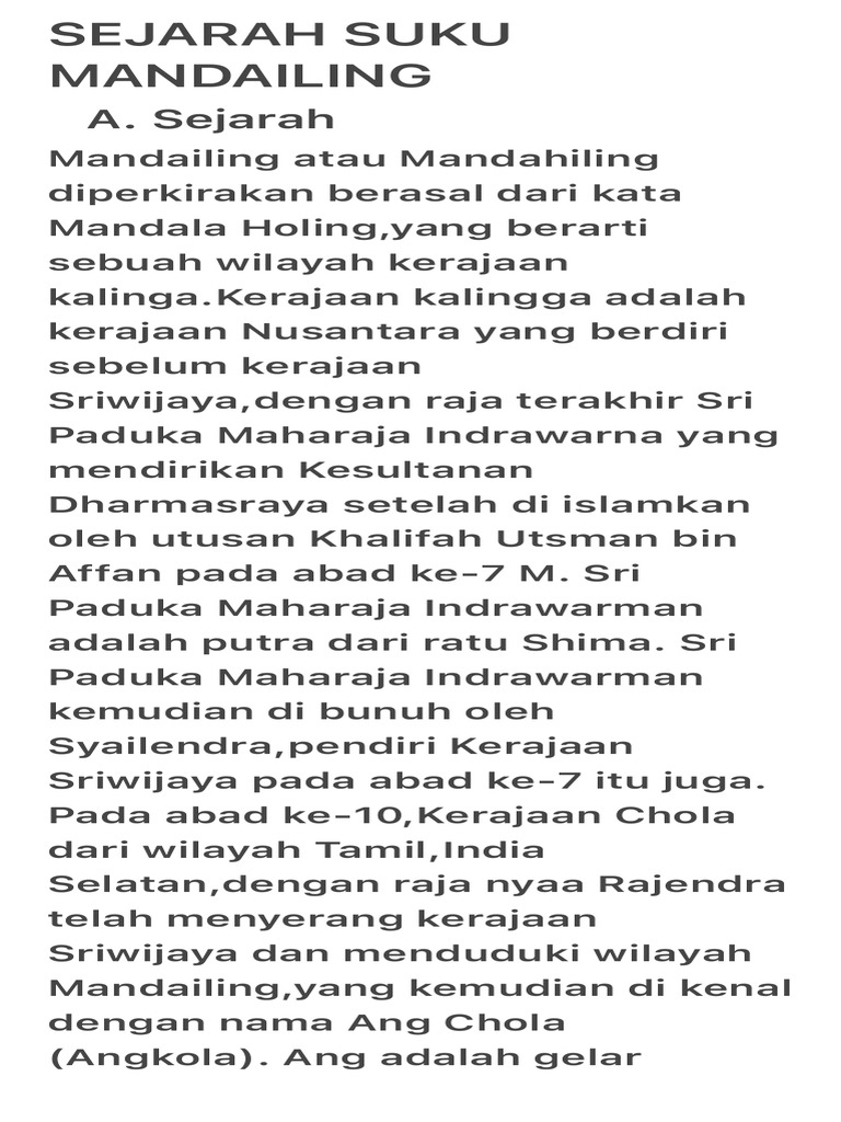 Sejarah dan Adat Suku Mandailing | PDF | Sejarah