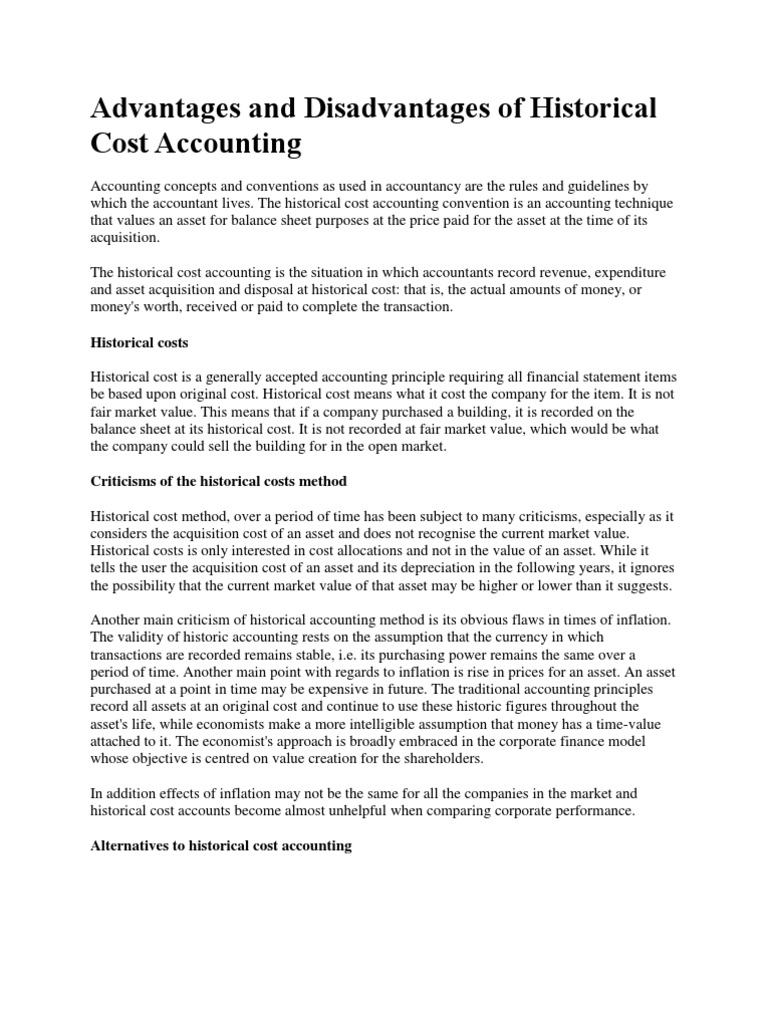 Advantages and Disadvantages of Historical Cost Accounting PDF