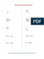 Simplify Expression Divide Worksheet