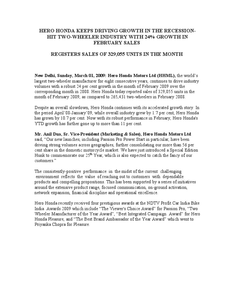 Hero Honda Sales March PDF
