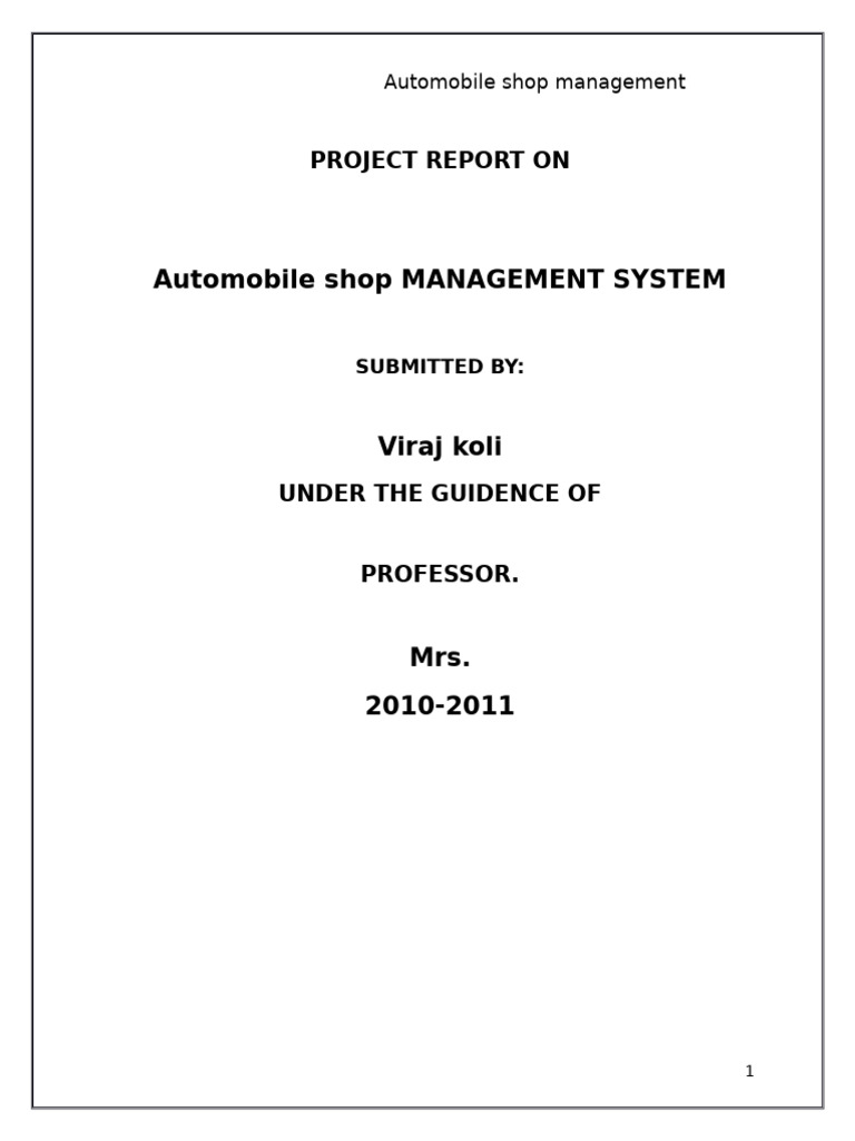 Automobile Shop Management System Report | PDF | Microsoft Sql Server ...