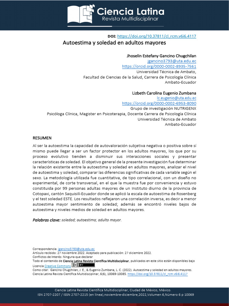 Autoestima y soledad en adultos mayores | PDF | Soledad | Adultos