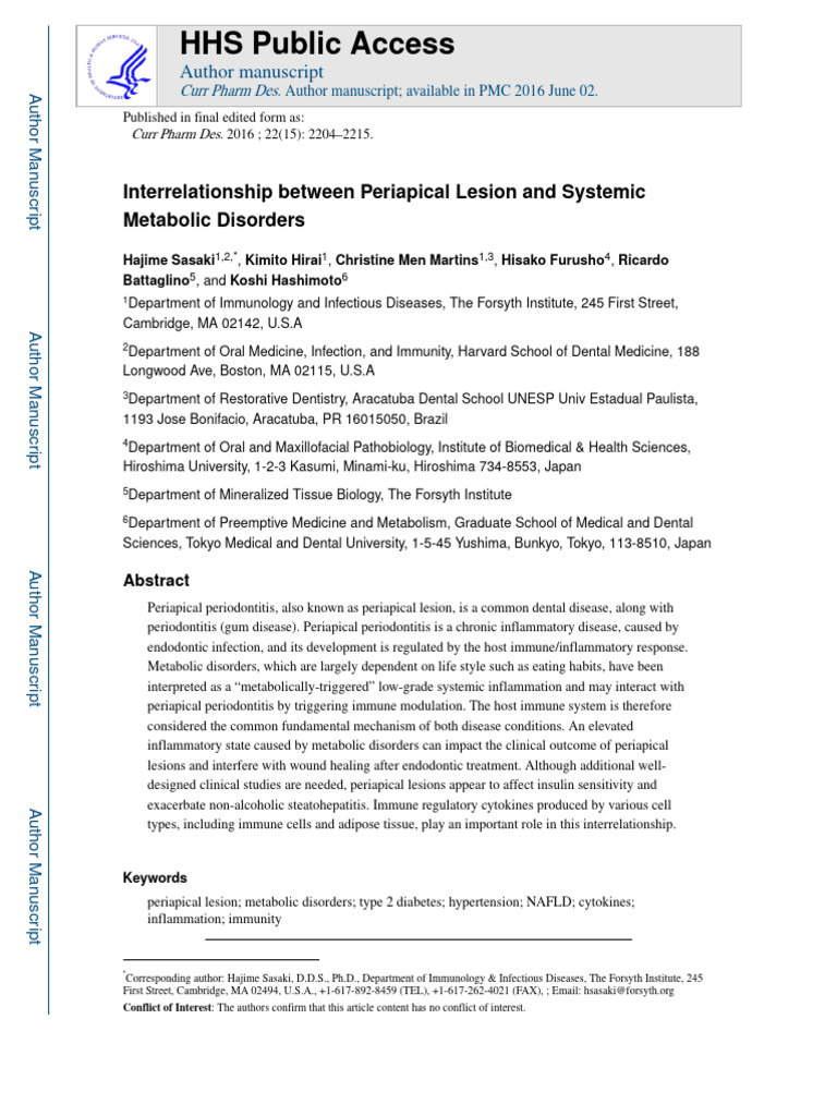Periapical Lesions and Metabolic Disorders | PDF | Inflammation ...