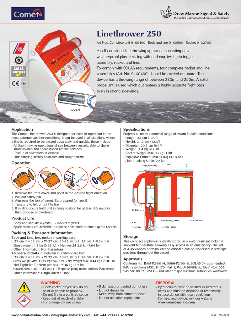 Line Throwing Device CometPains Wessex 250 Datasheet PDF Rocket