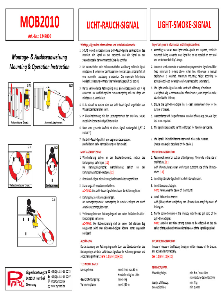 MOB 2010 Mounting & Operation Instruction Light-Smoke-Signal | PDF