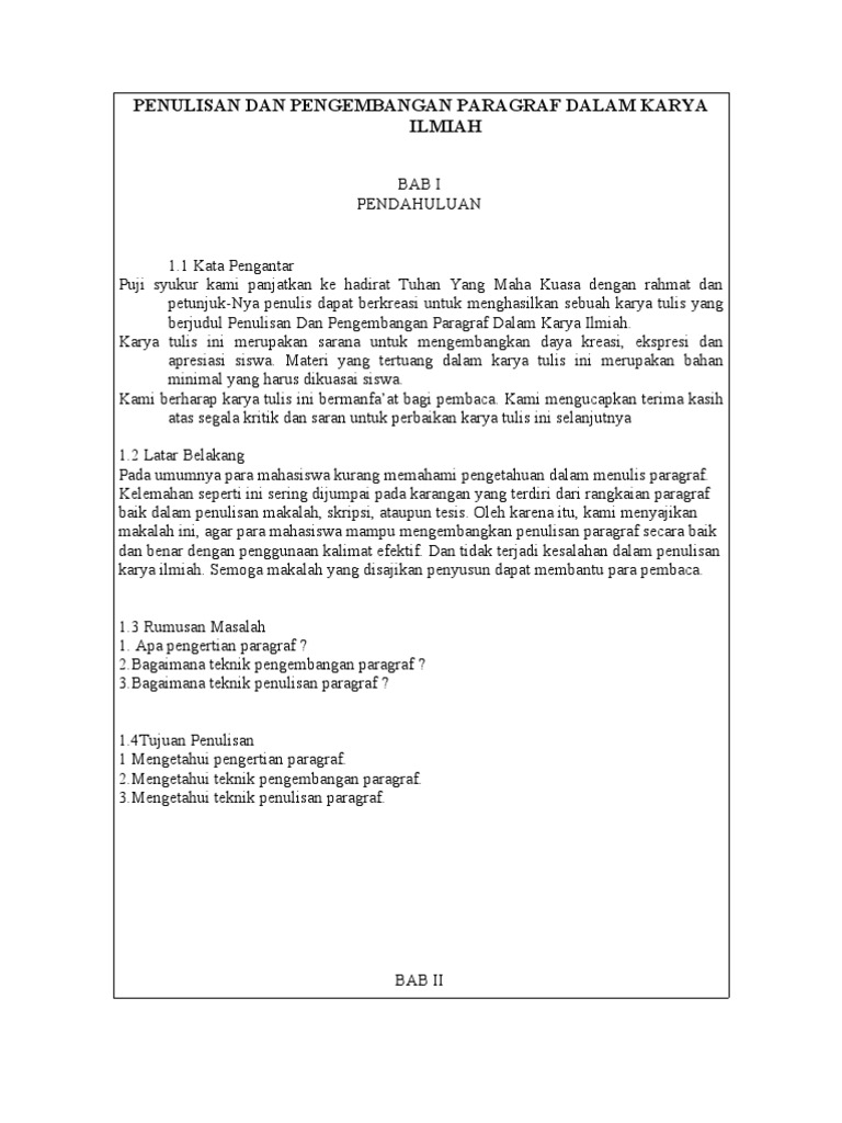 Penulisan Dan An Paragraf Dalam Karya Ilmiah