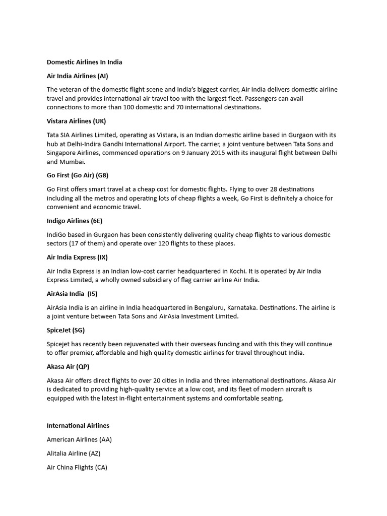 Domestic and International Airlines and IATA Designator | PDF ...