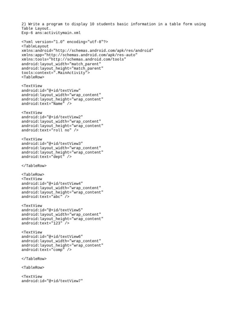 2 write a program to display 10 students basic information in a table