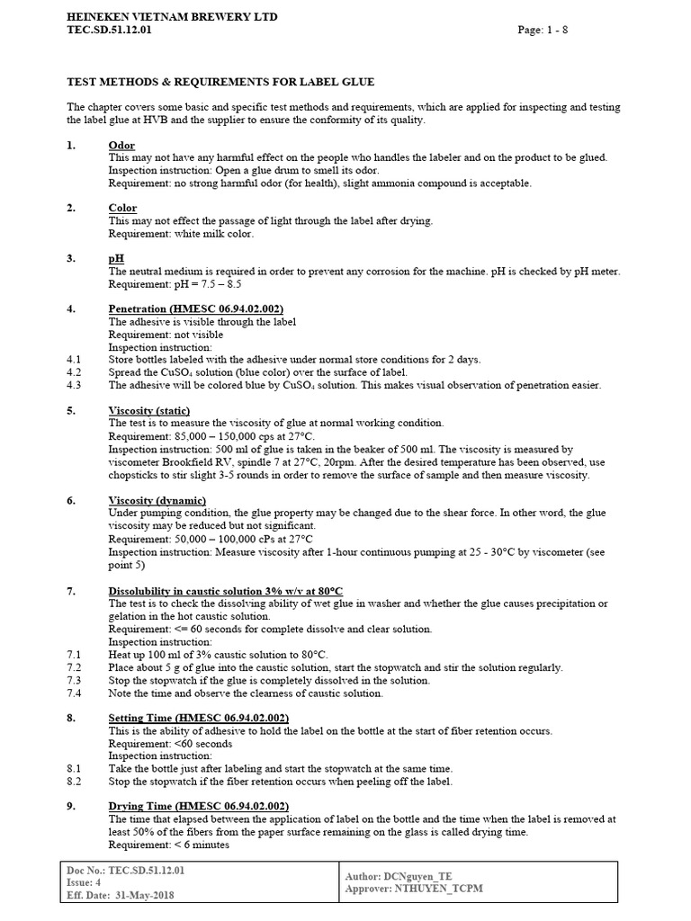 Label Glue Testing Standards | PDF | Adhesive | Pressure
