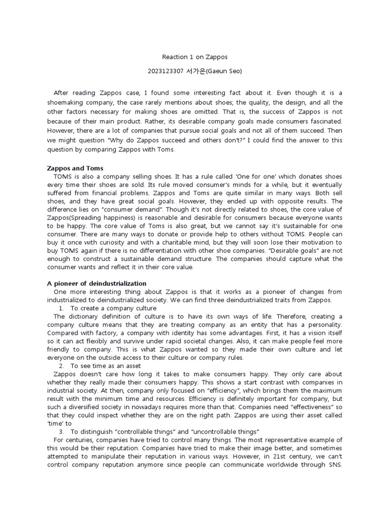 Reaction 1 On Zappos | PDF | Economies | Social Psychology