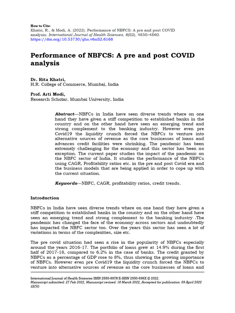 NBFCs in India: Pre and Post COVID Analysis | PDF | Non Bank Financial ...