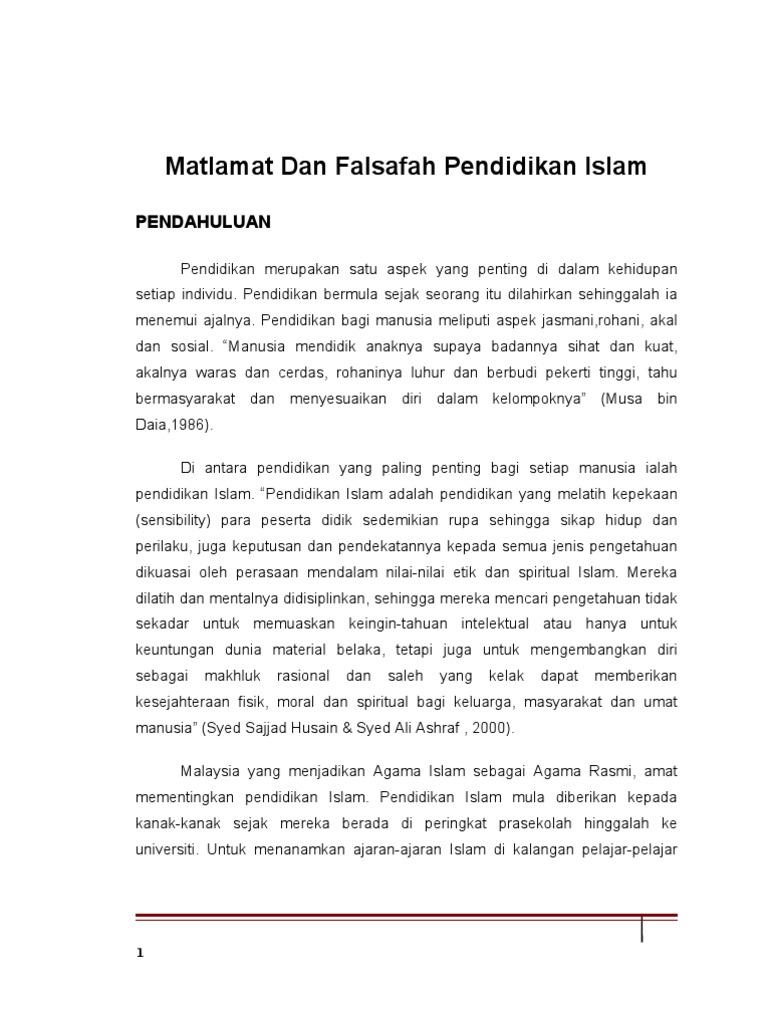 Matlamat Dan Falsafah Pendidikan Islam Pdf