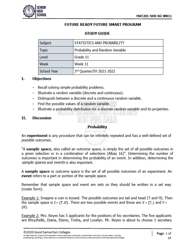 WEEK+1+STUDY+GUIDES+MODULE | PDF | Probability Distribution | Random ...