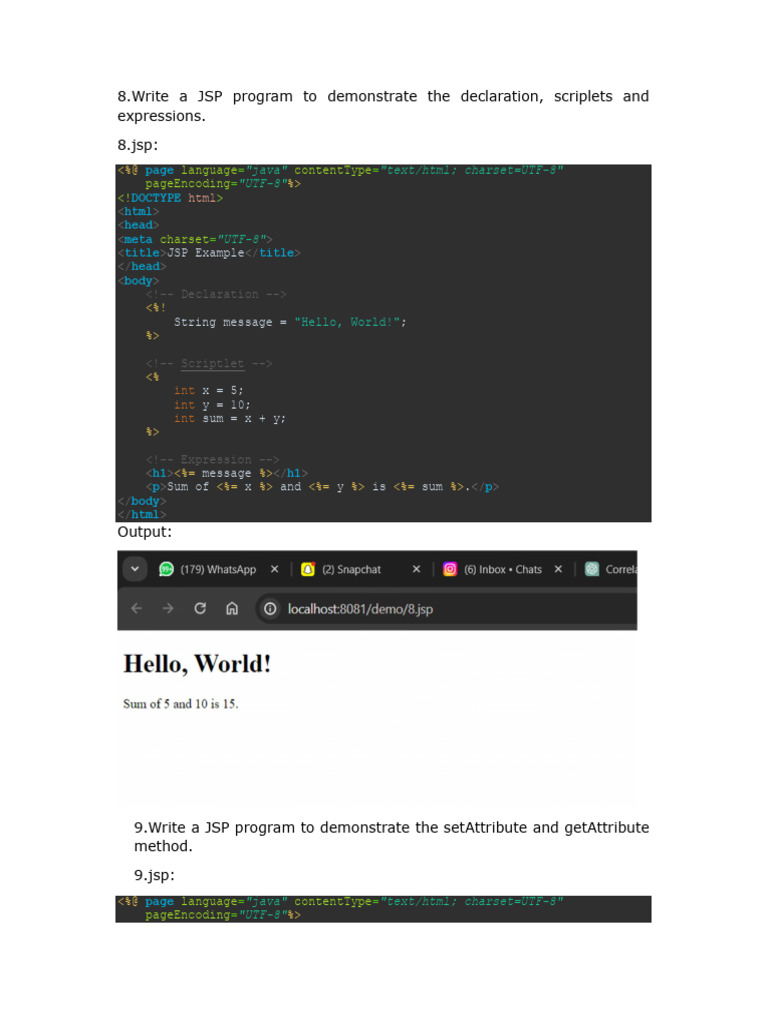 8.write A JSP Program To Demonstrate The Declaration, Scriplets and ...