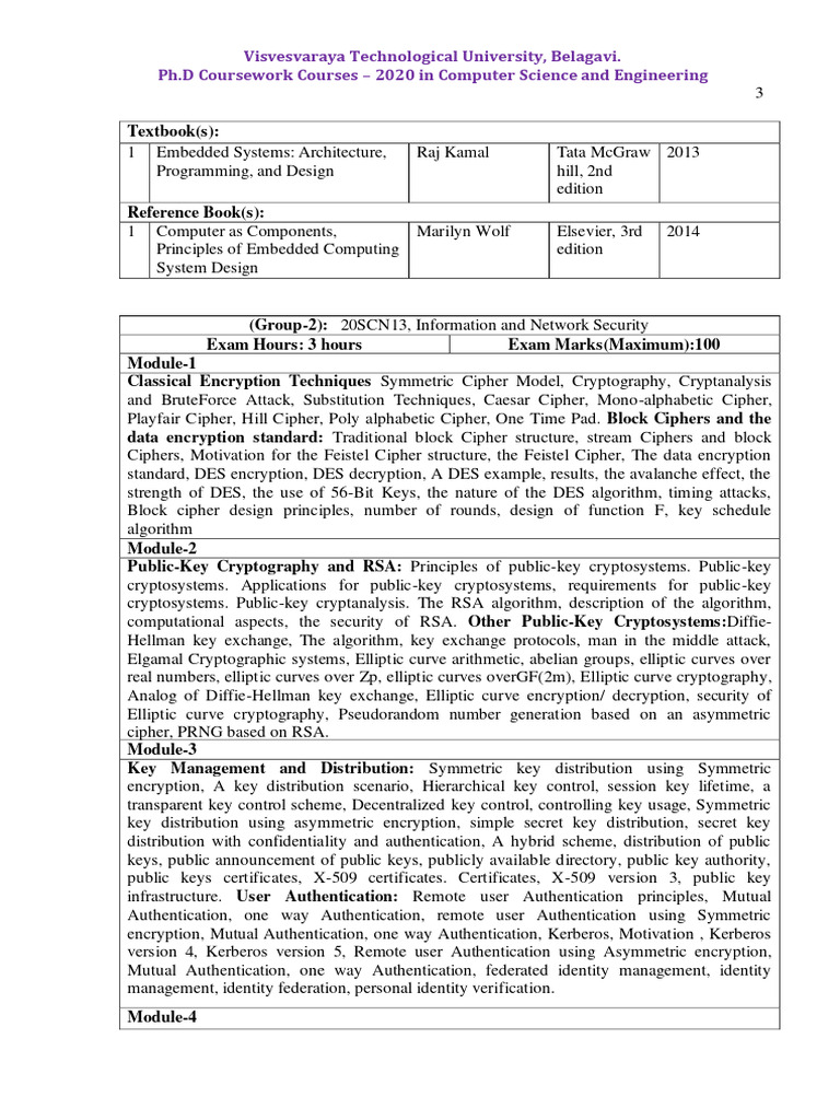 VTU BCS703: Info & Network Security Syllabus | PDF | Cryptography ...