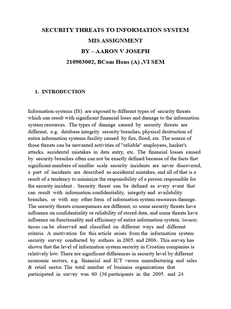 Aaron Joseph MIS Assignment | PDF | Computer Security | Security