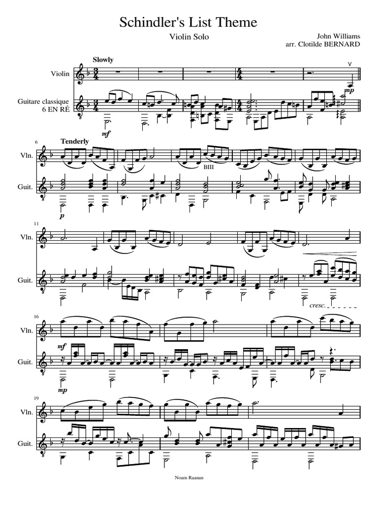 Schindlers list theme violon guitare pdf