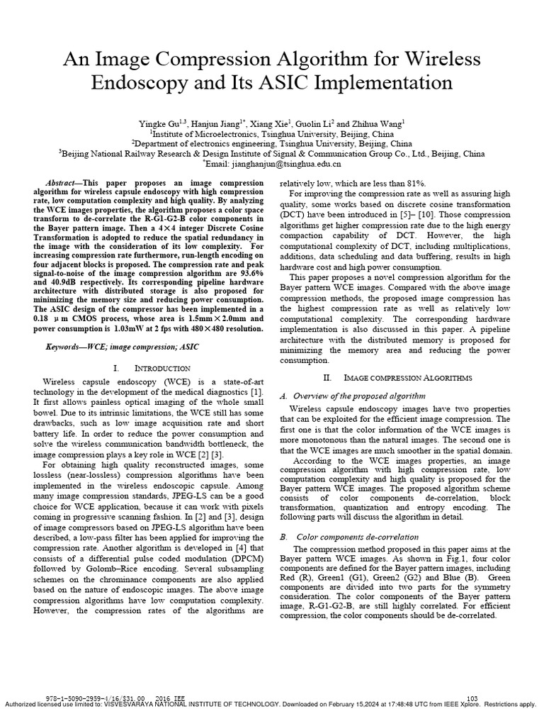 An image compression algorithm for wireless endoscopy and its asic