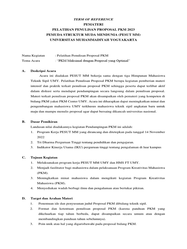 Pelatihan Proposal PKM UMY 2023 | PDF | Seni | Teknologi & Rekayasa