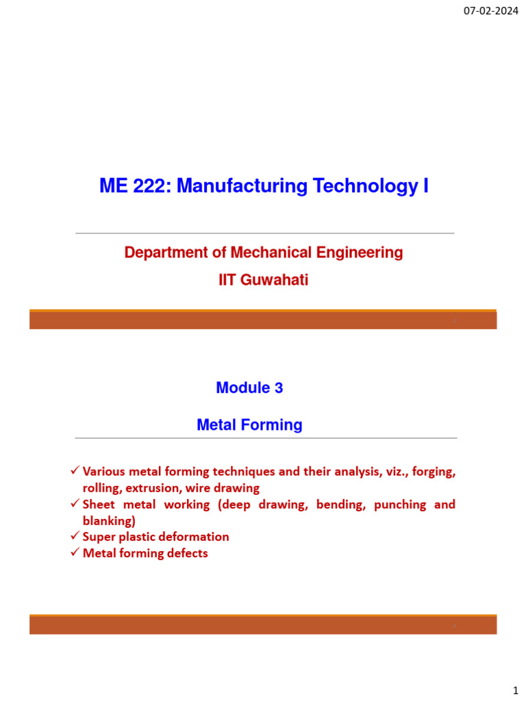 Module 3A Metal Forming | PDF | Deformation (Engineering) | Forging