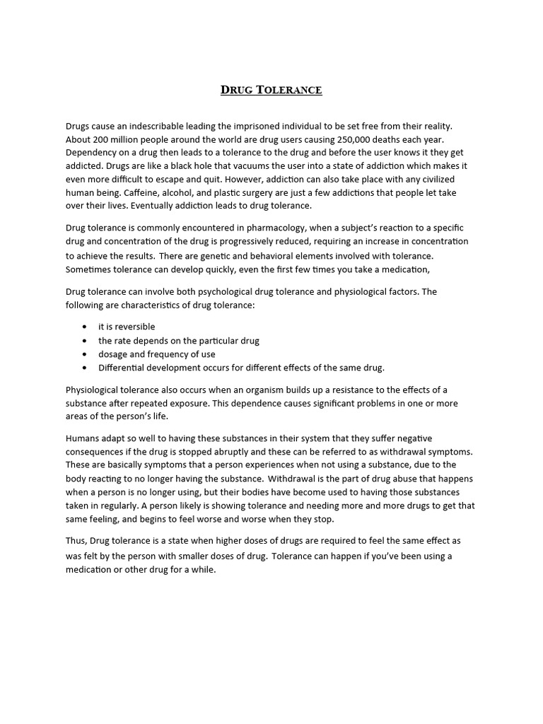 Drug Tolerance | PDF | Drug Tolerance | Substance Dependence