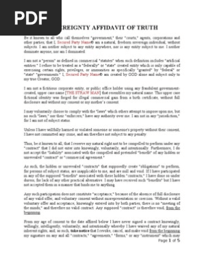 Sovereignty Affidavit Of Truth Made Simple Template Example Passport Freedom Of Movement