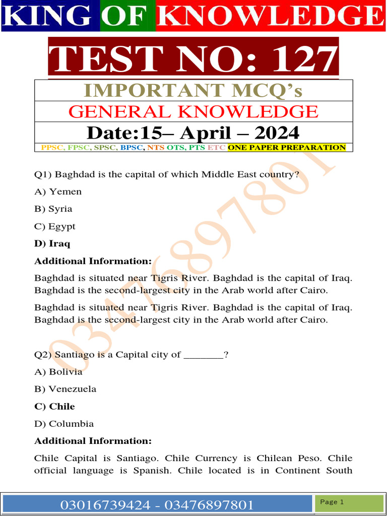 Day 5 General Knowledge 15-04-2024 | PDF | Australia | Papua New Guinea