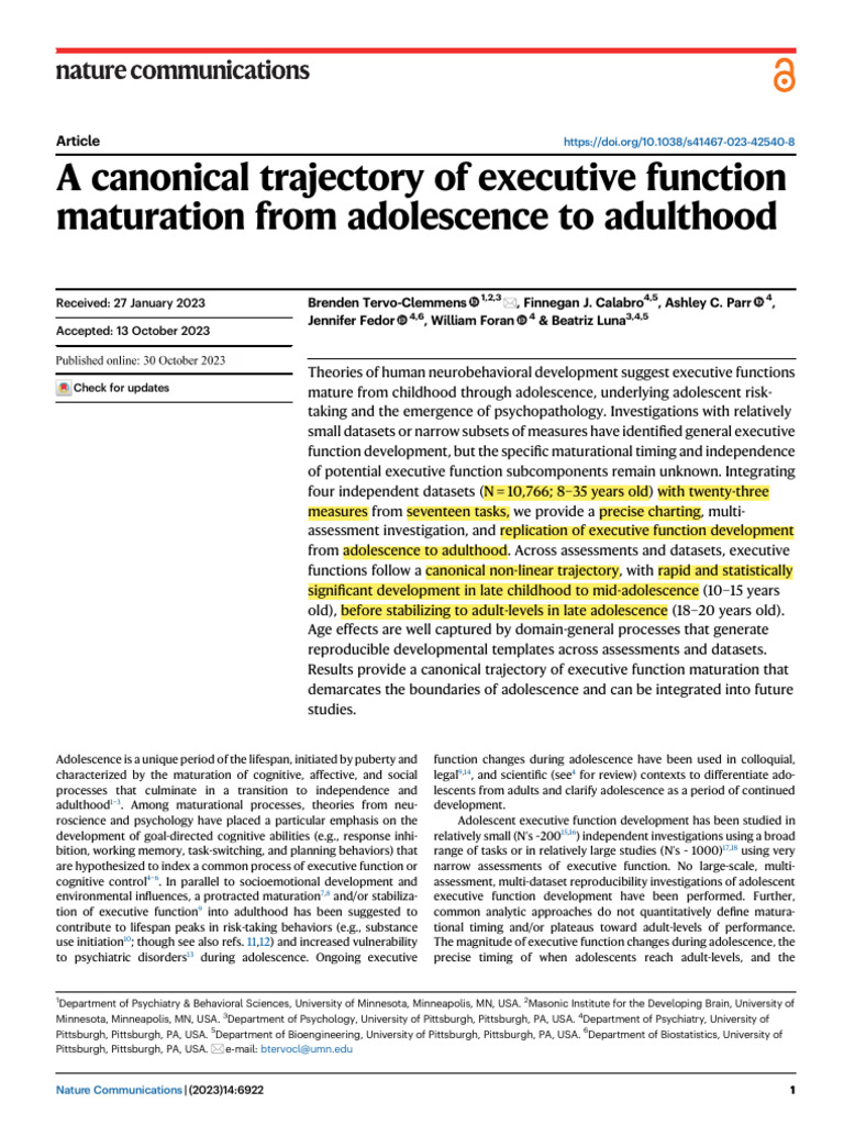 Adolescent Executive Function Development | PDF | Executive Functions ...