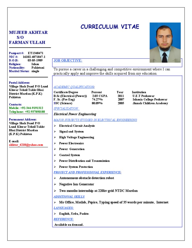 Mujeeb Akhtar's CV and Qualifications | PDF