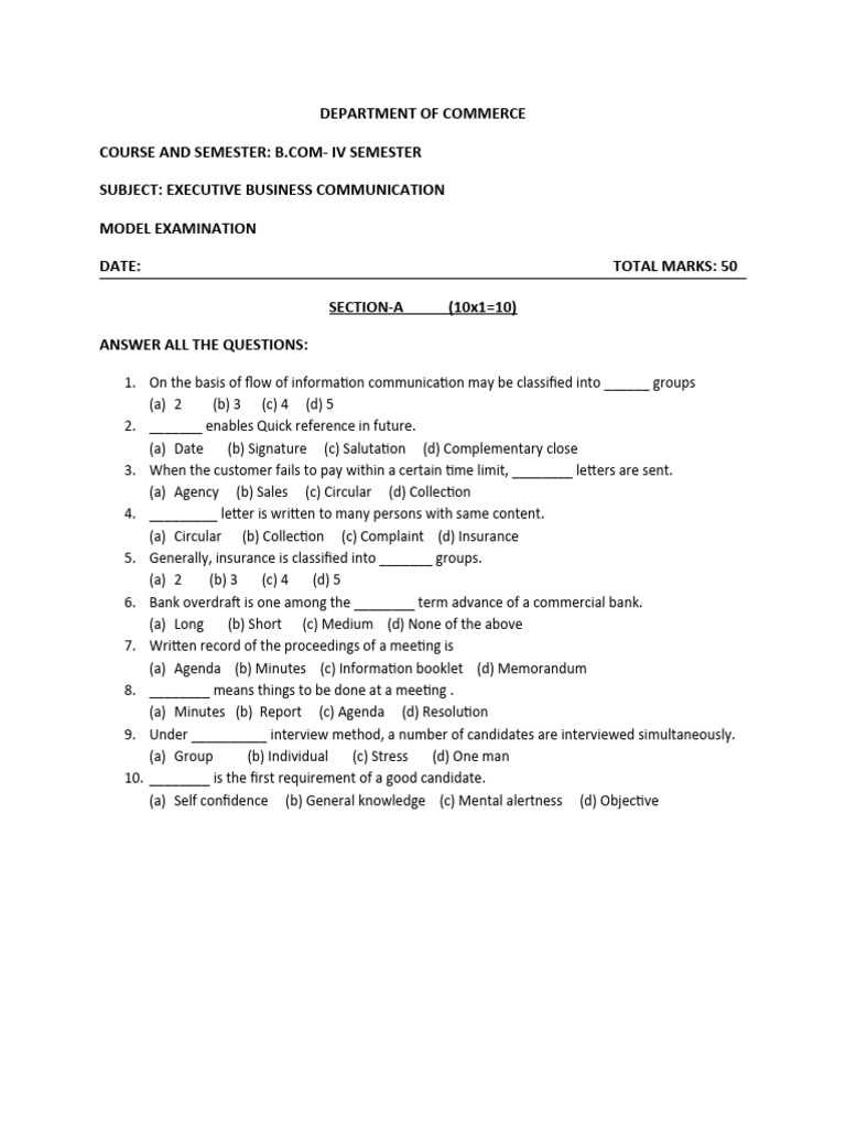 Executive Business Communication Exam Guide | PDF | Banks
