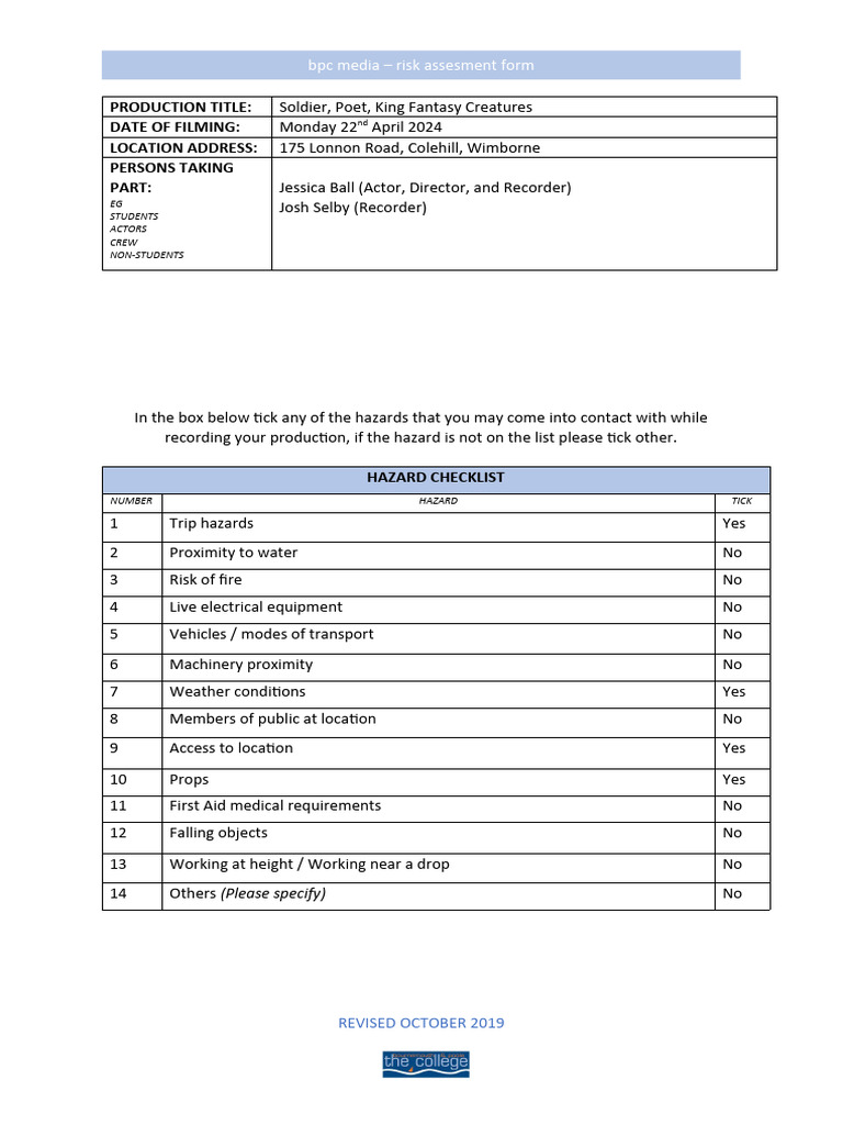 Risk Assessment for Soldier, Poet, King | PDF | Risk Assessment ...