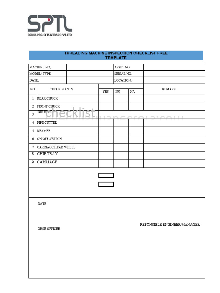 Threading Machine Check List PDF