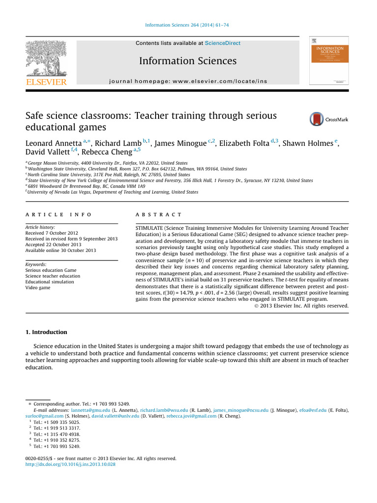 Science Teacher Safety Training Game | PDF | Science | Learning