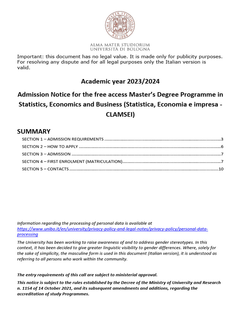 Master's Admission Notice 2023-24 | PDF | Academic Degree | University ...