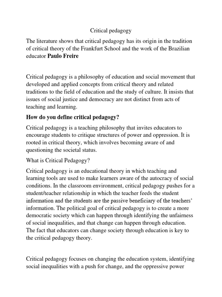 Critical Pedagogy | PDF | Pedagogy | Critical Thinking