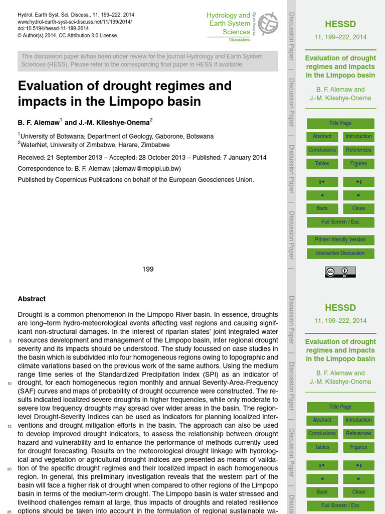 Evaluation of Drought Regimes and Impacts in The Limpopo Basin | PDF ...