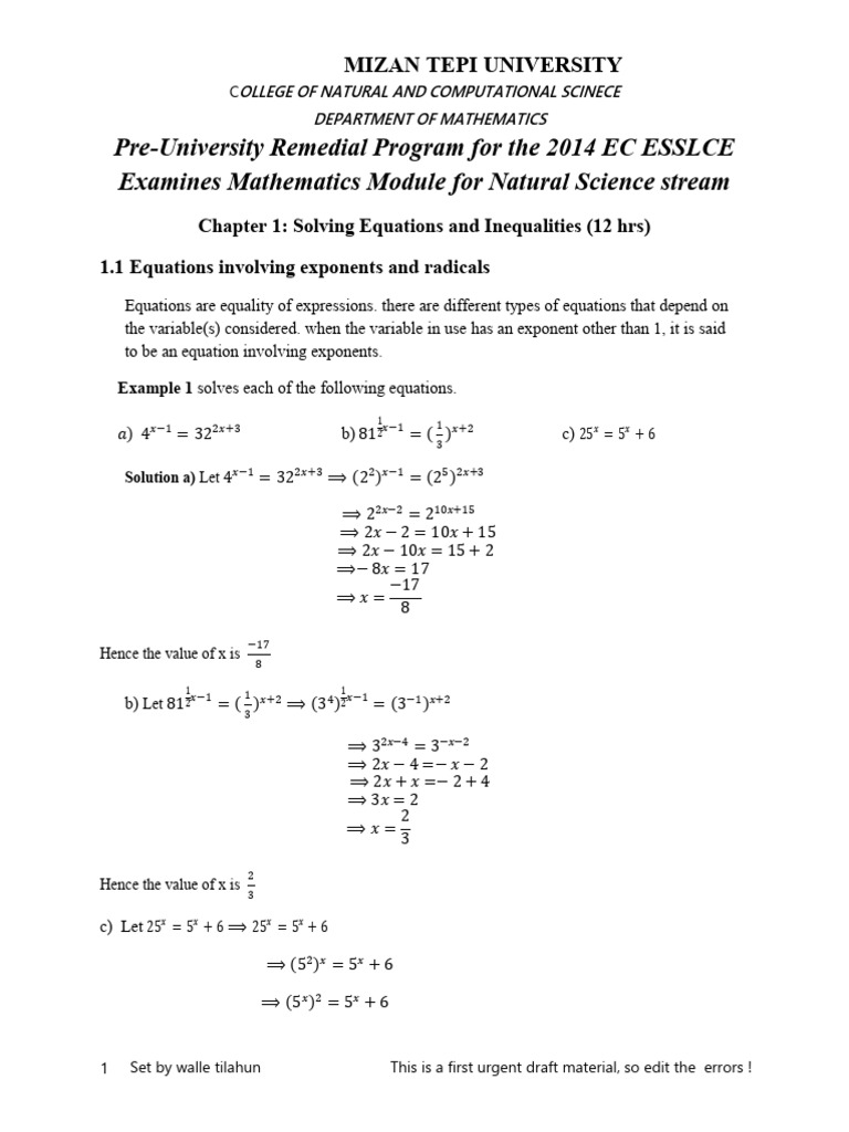 Remedial Mathematics: Solving Equations | PDF | Equations | System Of ...