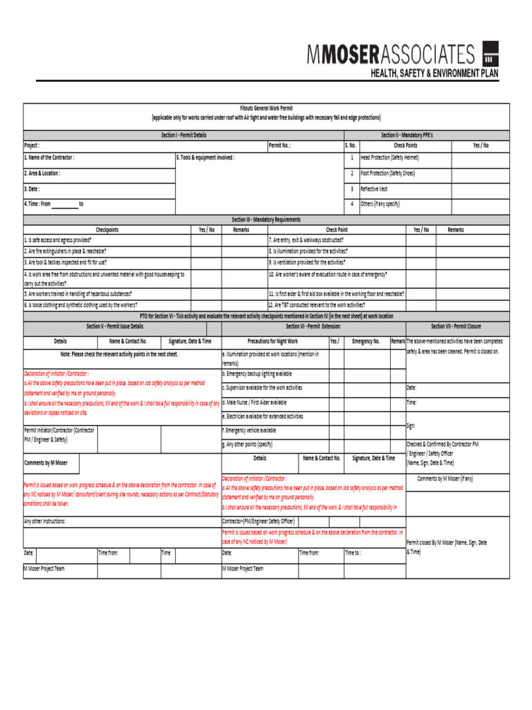 Fitouts General Work Permit Guide | PDF | Safety | Occupational Safety ...