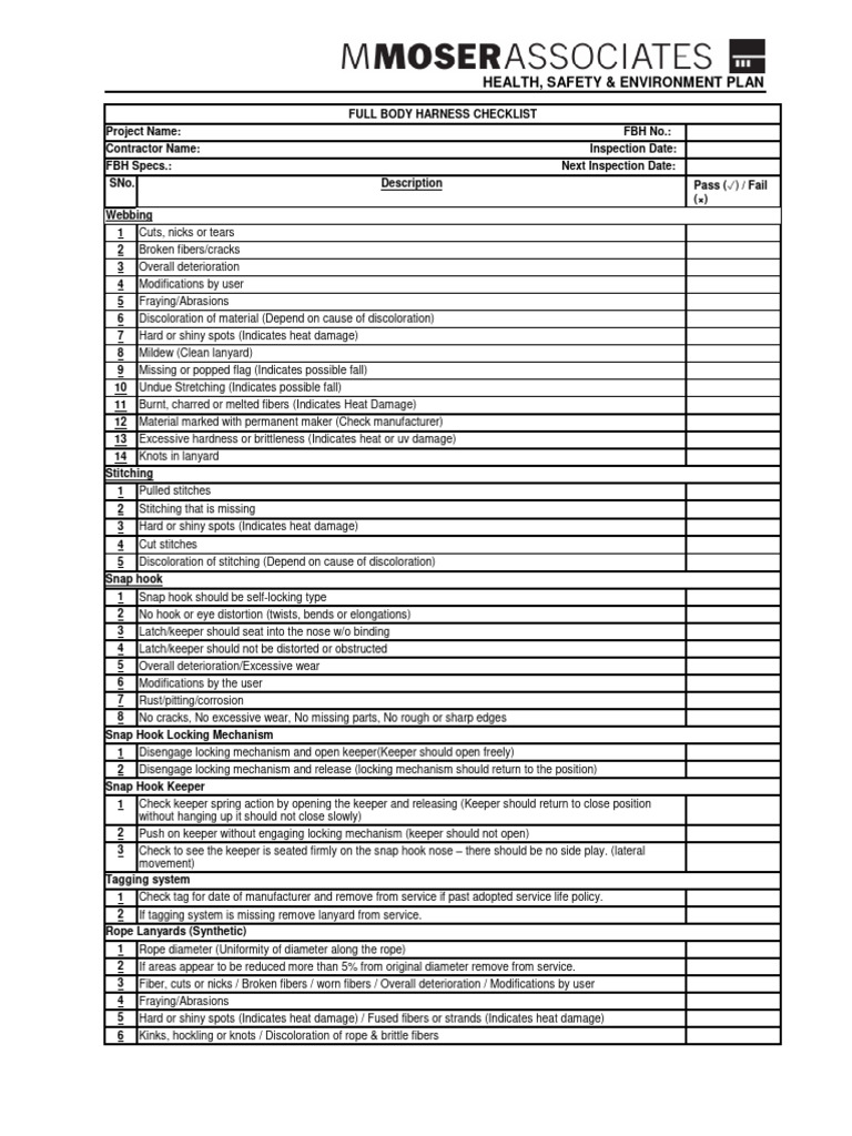 KA30 Checklist for FULL BODY HARNESS | PDF | Rope | Wear